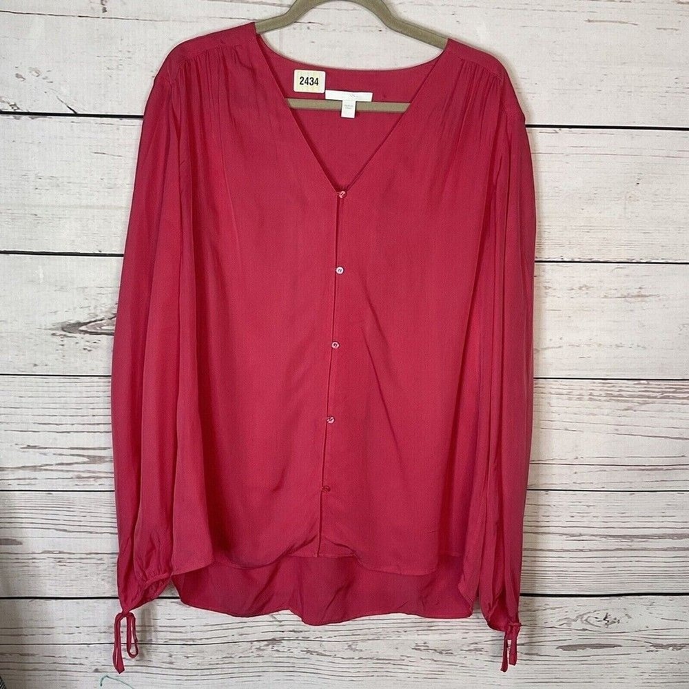 Hugo Boss Rosalia4 Pink Long Slv. Botton Front V-Neck Blouse Top Women 14 China